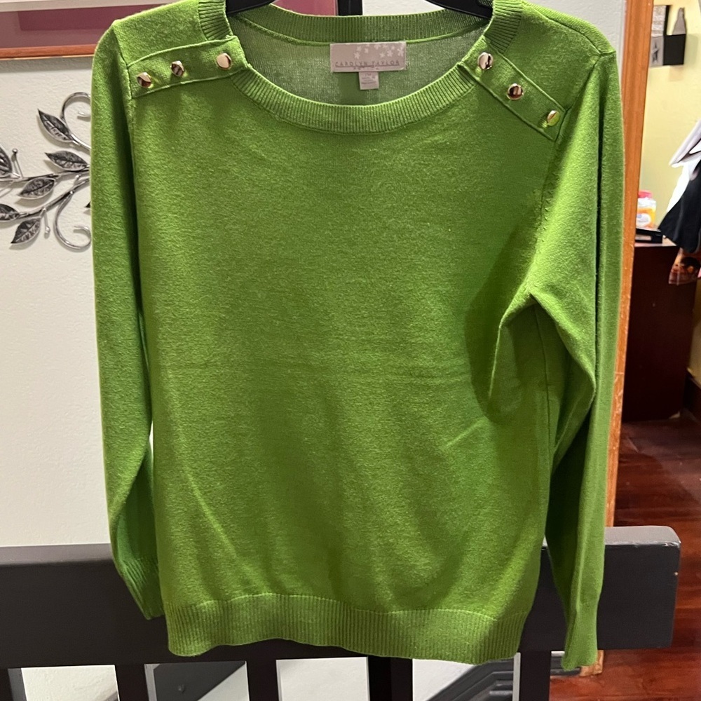 Carolyn Taylor Lime Green Sweater with Shoulder Accents #114